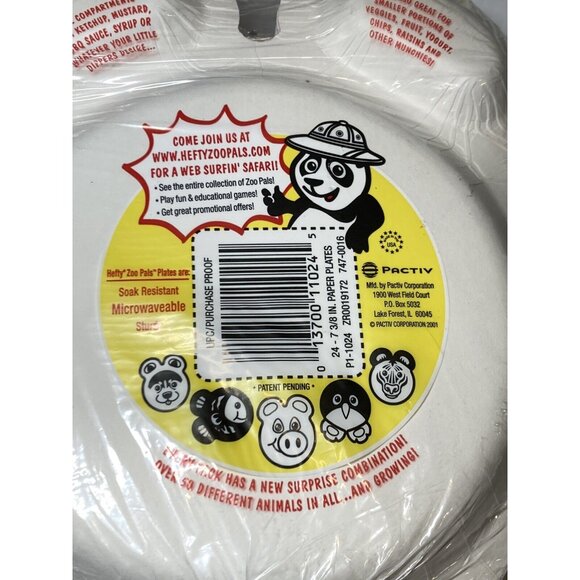 Sealed Original Hefty Zoo Pals Assorted Designs Paper Plates 24 Pack NOS 2001 - Picture 6 of 6